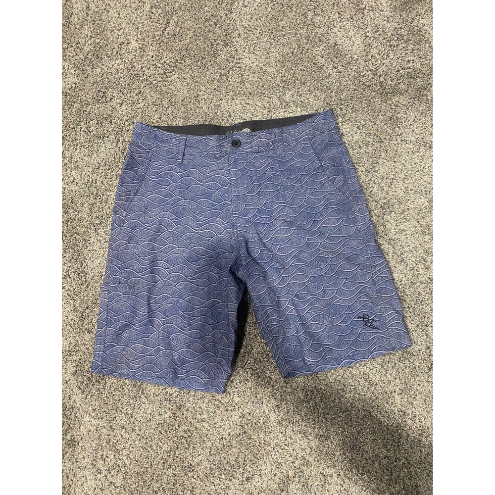 DaHui Hybrid Collection Mens Board Shorts Blue Wave Pattern Size 32 Swim Trunks